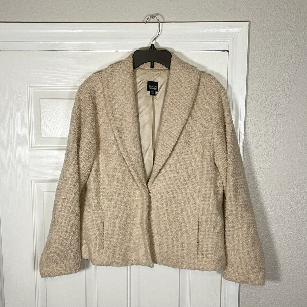 Eileen Fisher Blazer Jacket Wool Boucle Shawl Collar High End Italy Fabric Prep